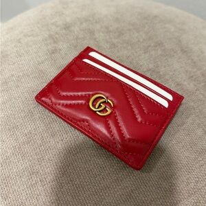 Gucci Quilted Red Card Holder with Gold Logo